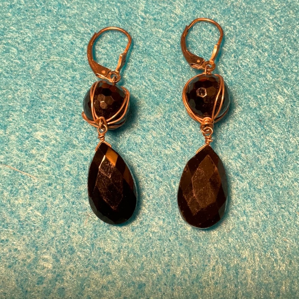 925 sterling and black onyx dangle earrings wrapped in 925 - Picture 5 of 7